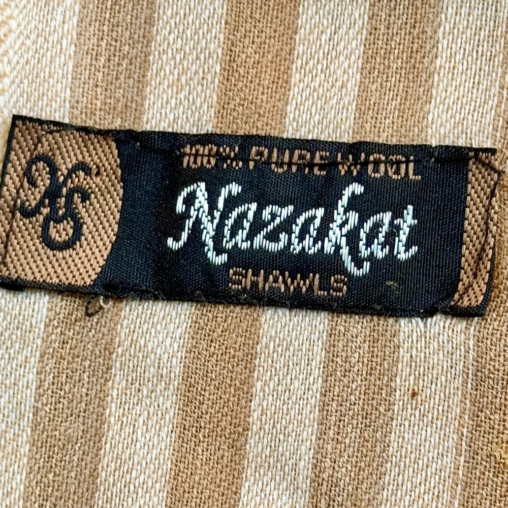 Nazakat 100% Pure Wool Beige and White Striped Shawl with Paisley Detail